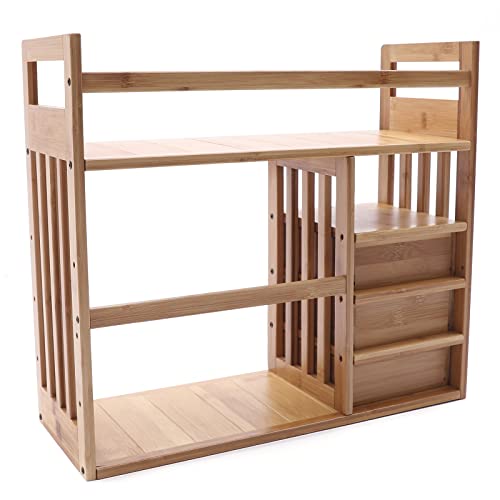 Bamboo Desktop Bookshelf with 3 Drawers (Nut-Brown) N575997