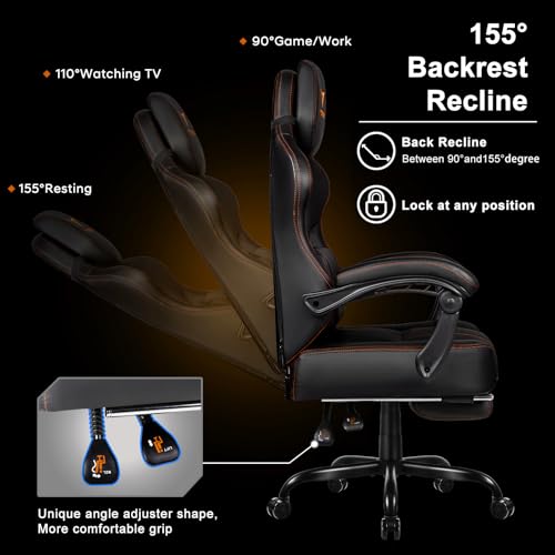 Big and Tall Gaming Chair with Footrest, Ergonomic Computer Chair (Black+Red) Y12139