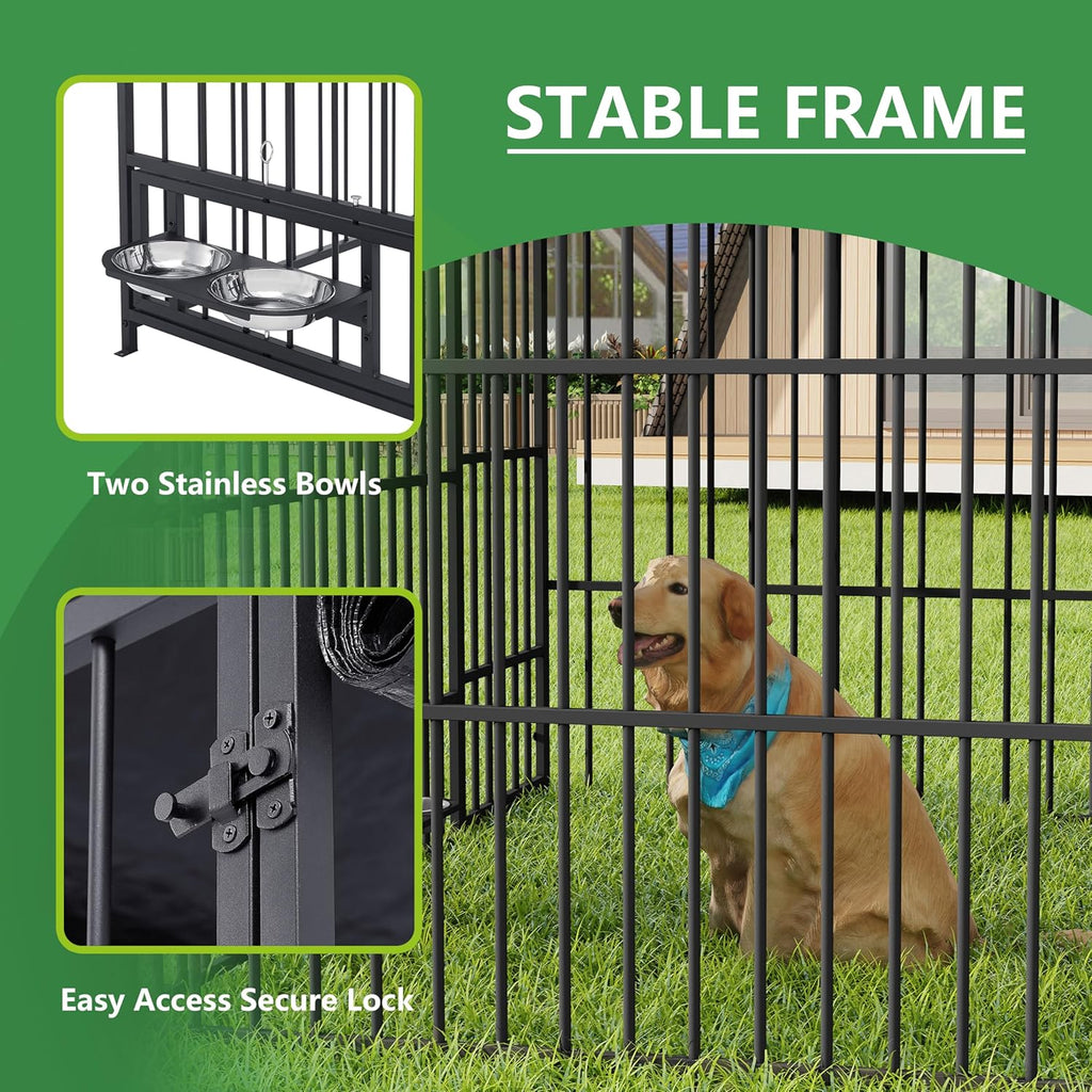 Large Outdoor Metal Dog Kennel with Waterproof Cover Roof (6.6'L x 6.6'W x 6.4'H) U243257