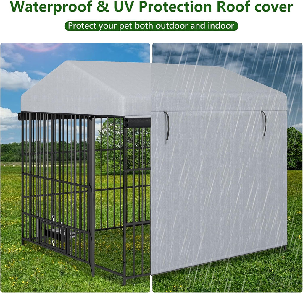 Large Outdoor Metal Dog Kennel with Waterproof Cover Roof (6.6'L x 6.6'W x 6.4'H) U243257
