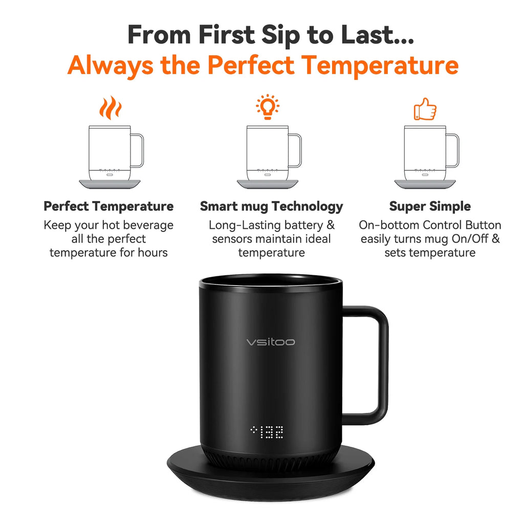 Black Self Heating Coffee Mug 10 oz with Lid F258