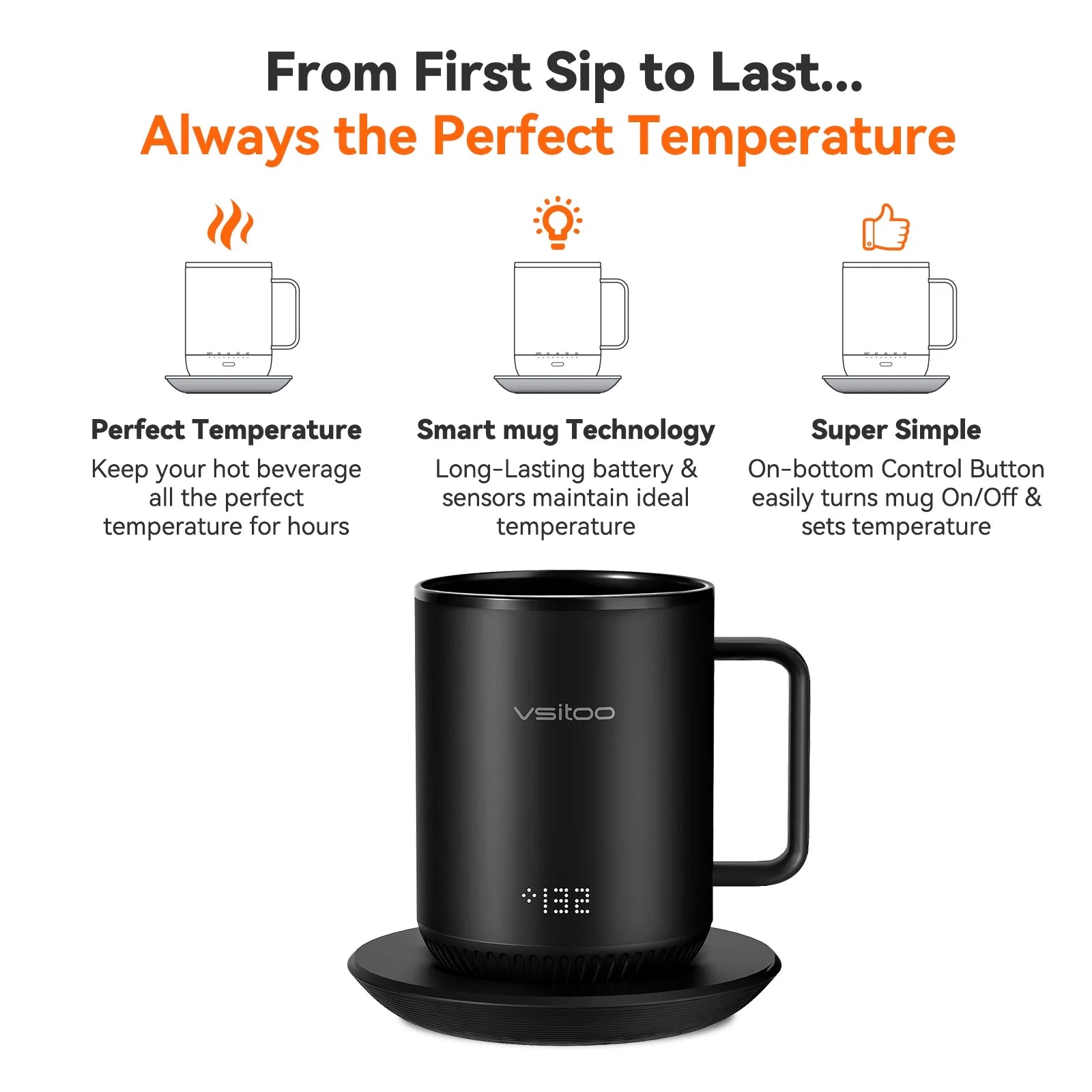 Black Self Heating Coffee Mug 10 oz with Lid F258
