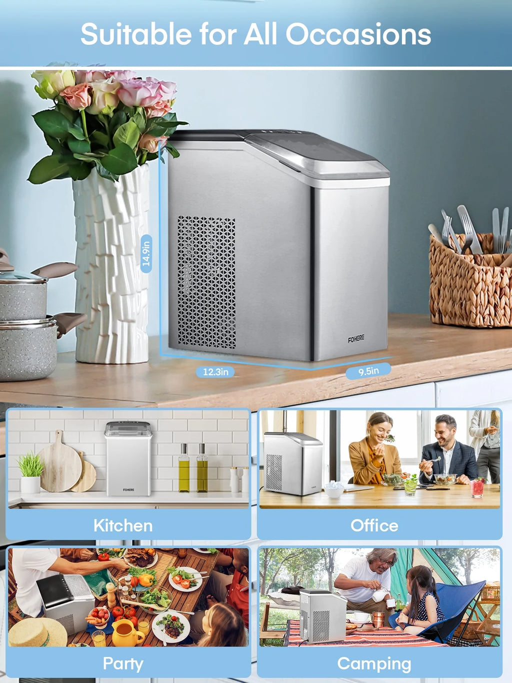 Stainless Steel Countertop Pellet Ice Maker J972