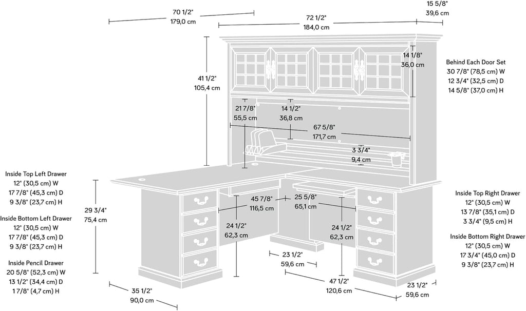 L-Shaped Desk with Hutch, Classic Cherry G828