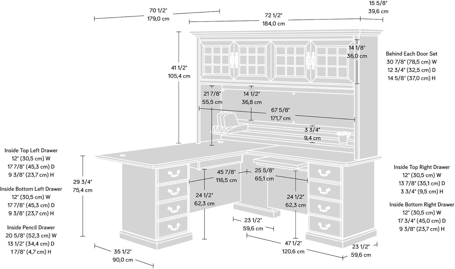 L-Shaped Desk with Hutch, Classic Cherry G828