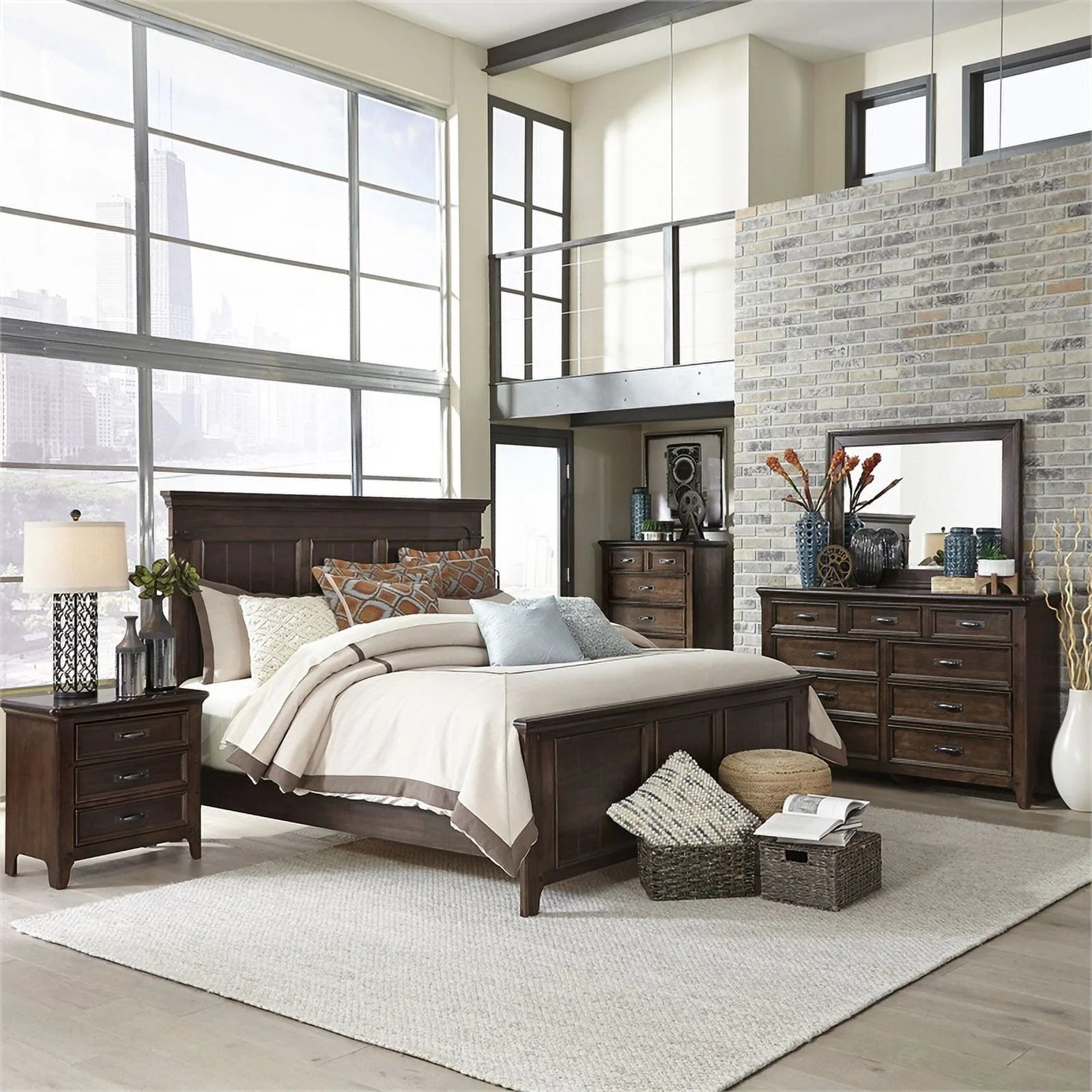 Queen Panel Bed and 9 Drawer Dresser M19000