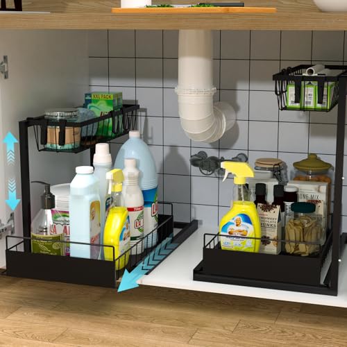 2-Pack Height Adjustable 2-Tier Pull Out Under Sink Organizer K38120