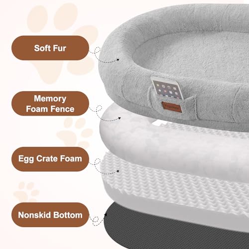 Giant Foldable Faux Fur Memory Foam Dog Bed Black E47659