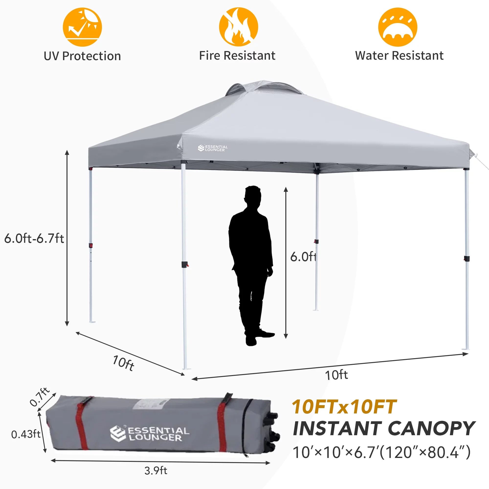 Grey 10x10ft Pop Up Outdoor Canopy Tent with Wheeled Carrying Bag I423
