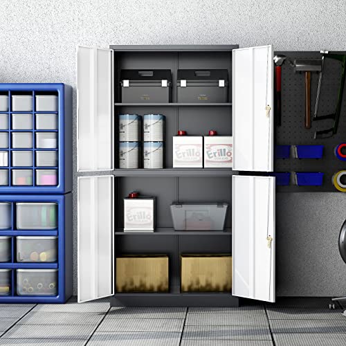 Black 72" Tall Steel Lockable Storage Cabinet with 2 Doors and 5 Adjustable Shelves M30463