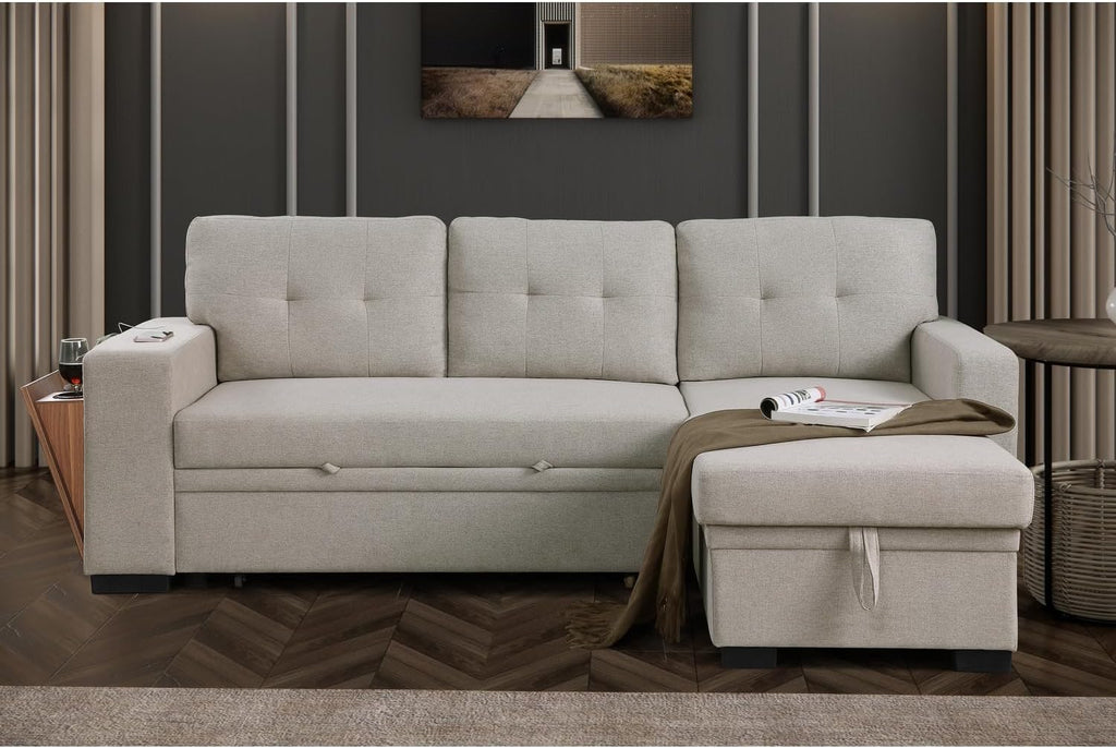 Light Gray Polyester Fabric L-Shaped Sleeper Sectional Sofa Bed M122