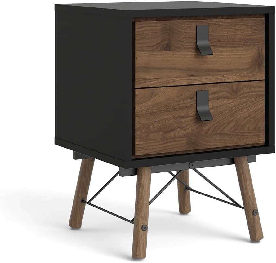 Black Matte 2 Drawer Nightstand N8484