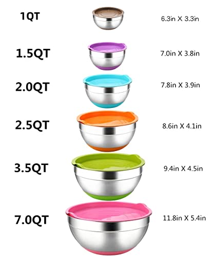 6 Piece Stainless Steel Mixing Bowls with Airtight Lids Y211