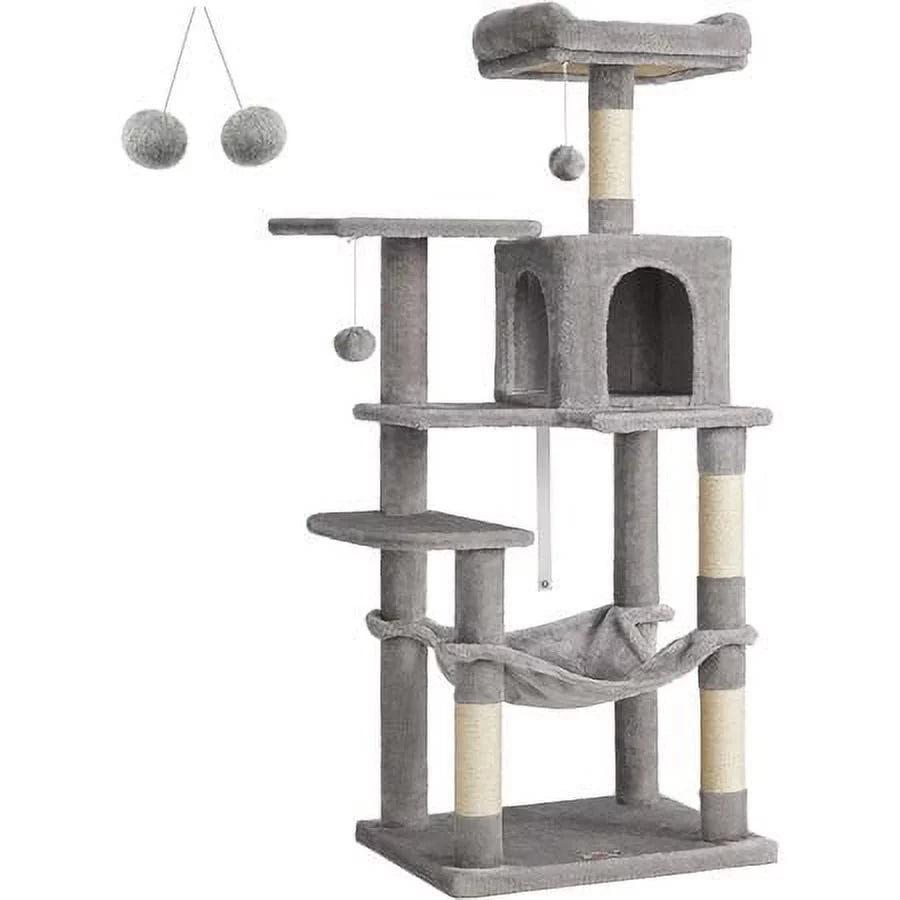 Light Gray Cat Tree with Scratching Posts Hammock B58670