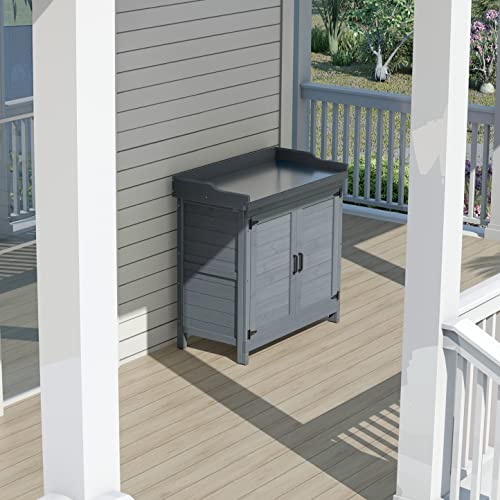 Natural Wooden Storage Cabinet with Potting Bench X70604