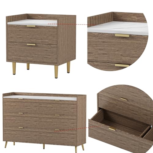 Queen Size Upholstered Platform Bed with Storage Nightstand and 6 Drawers Dresser Cabinet Z954700