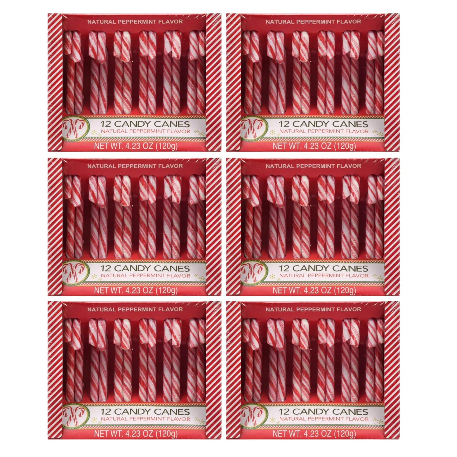 Red & White Peppermint Candy Canes Natural Peppermint Flavor 12pc Holiday Candy per Box Pack of 6 Total of 72ct C94847