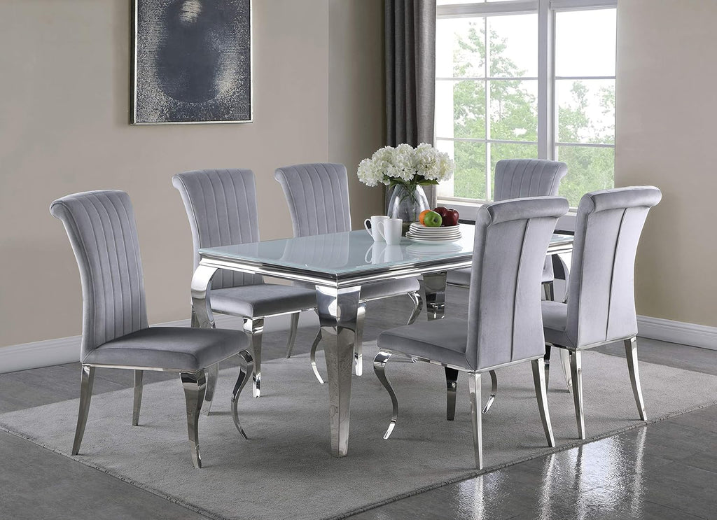 Glass Top White Chrome Dining Table T393