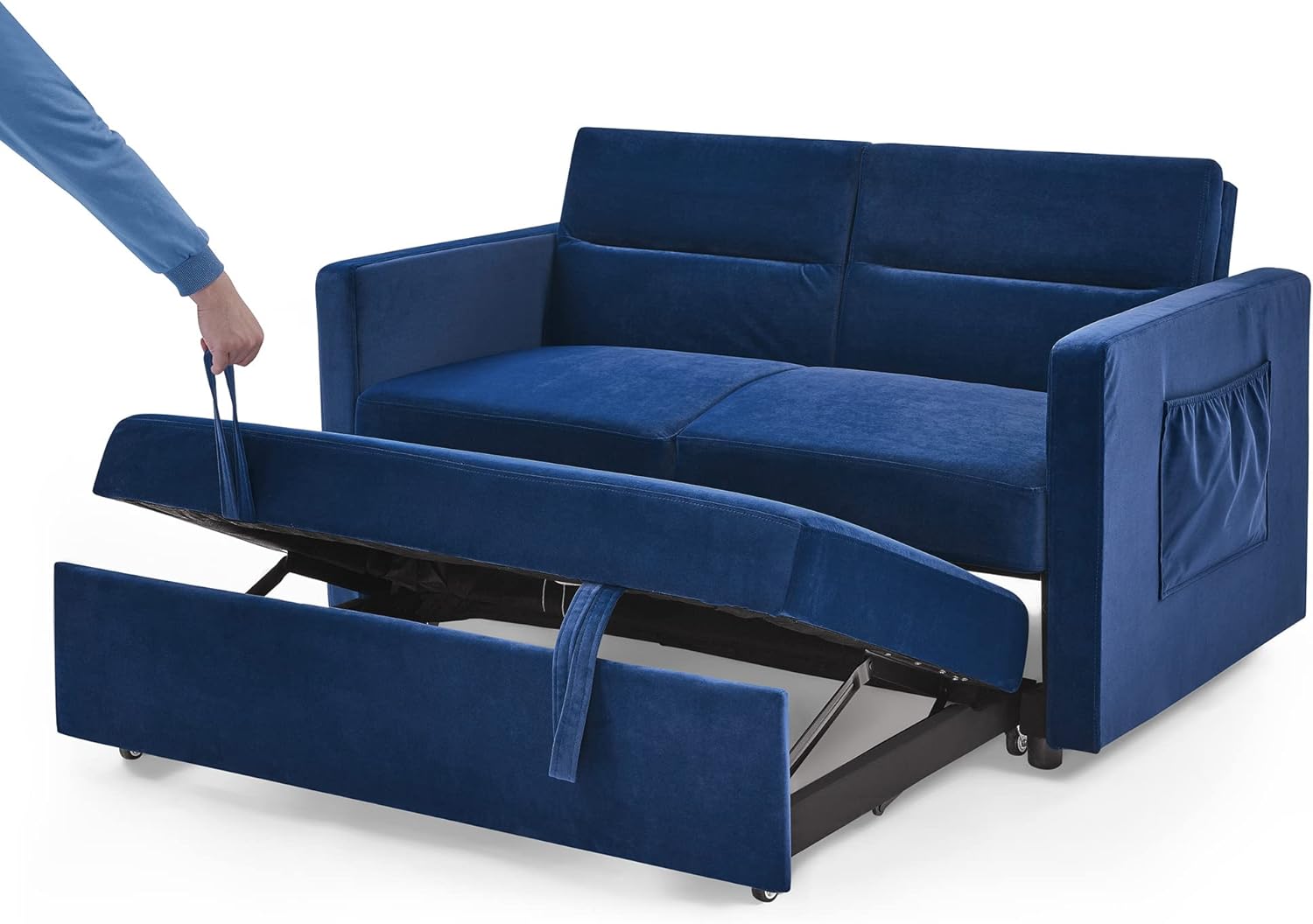 Blue Velvet 2 Seater Convertible Sofa Bed D206