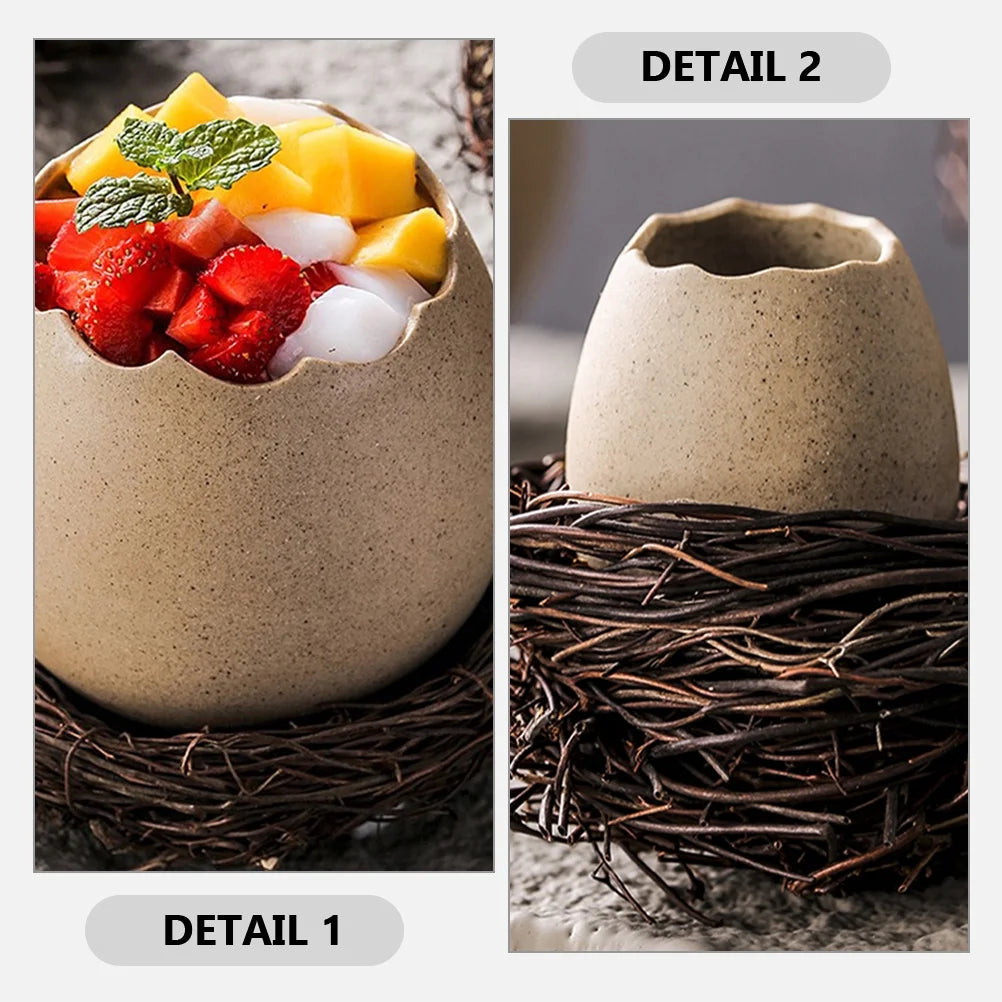 4 Sets Small Ceramic Vase Succulent Planter with Bird Nest B951451