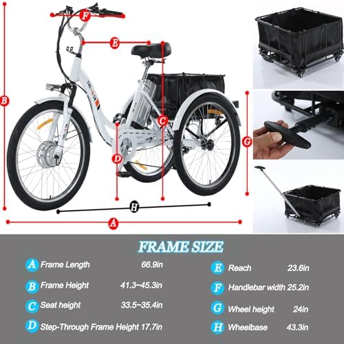 24" 3 Wheel Electric Tricycle with 350w Motor & Removable 36V 12Ah Lithium Battery F975