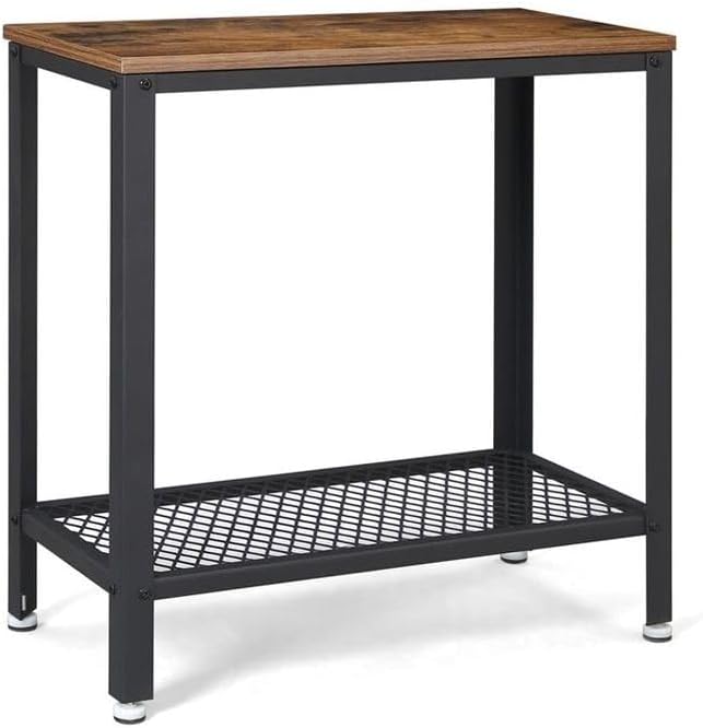 Industrial Rustic Brown Side Table with Mesh Shelf J51289