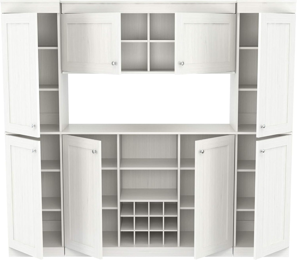 4-Piece Buffet Storage System with 2 Tall/Slim Cabinets, Washed Oak U577221
