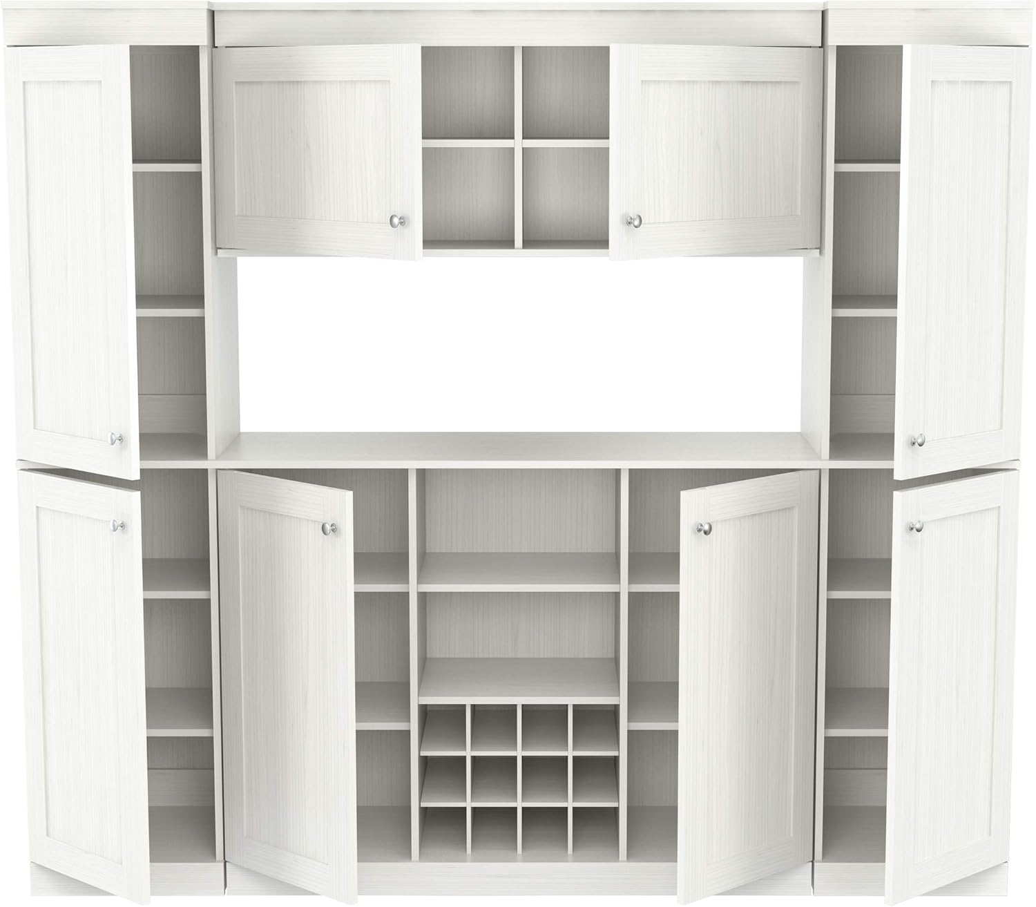 4-Piece Buffet Storage System with 2 Tall/Slim Cabinets, Washed Oak U577221