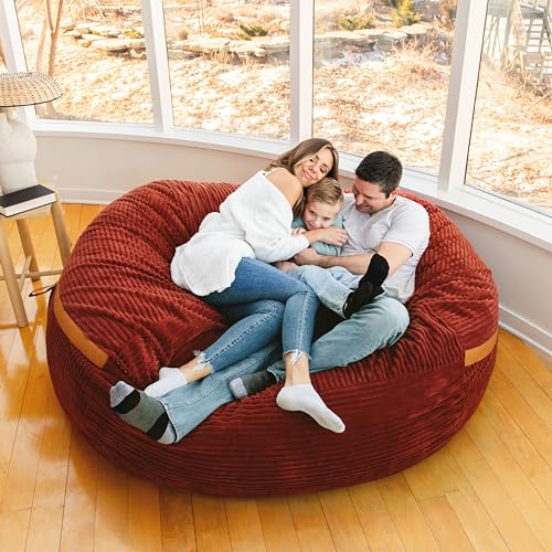 Deep Terracotta Corded Plush 6 feet Foam Filled Bean Bag Chair with Removable Cover G603