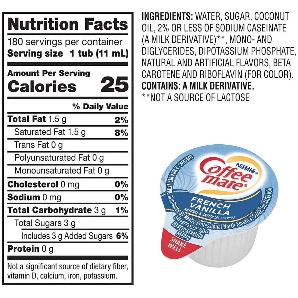 Liquid Non-Dairy Creamer Singles Variety Pack, Original, French Vanilla, & Hazelnut - Box Of 100 R203