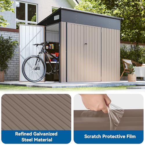 Black Galvanized Steel Triple Doors Lean to Shed I117452