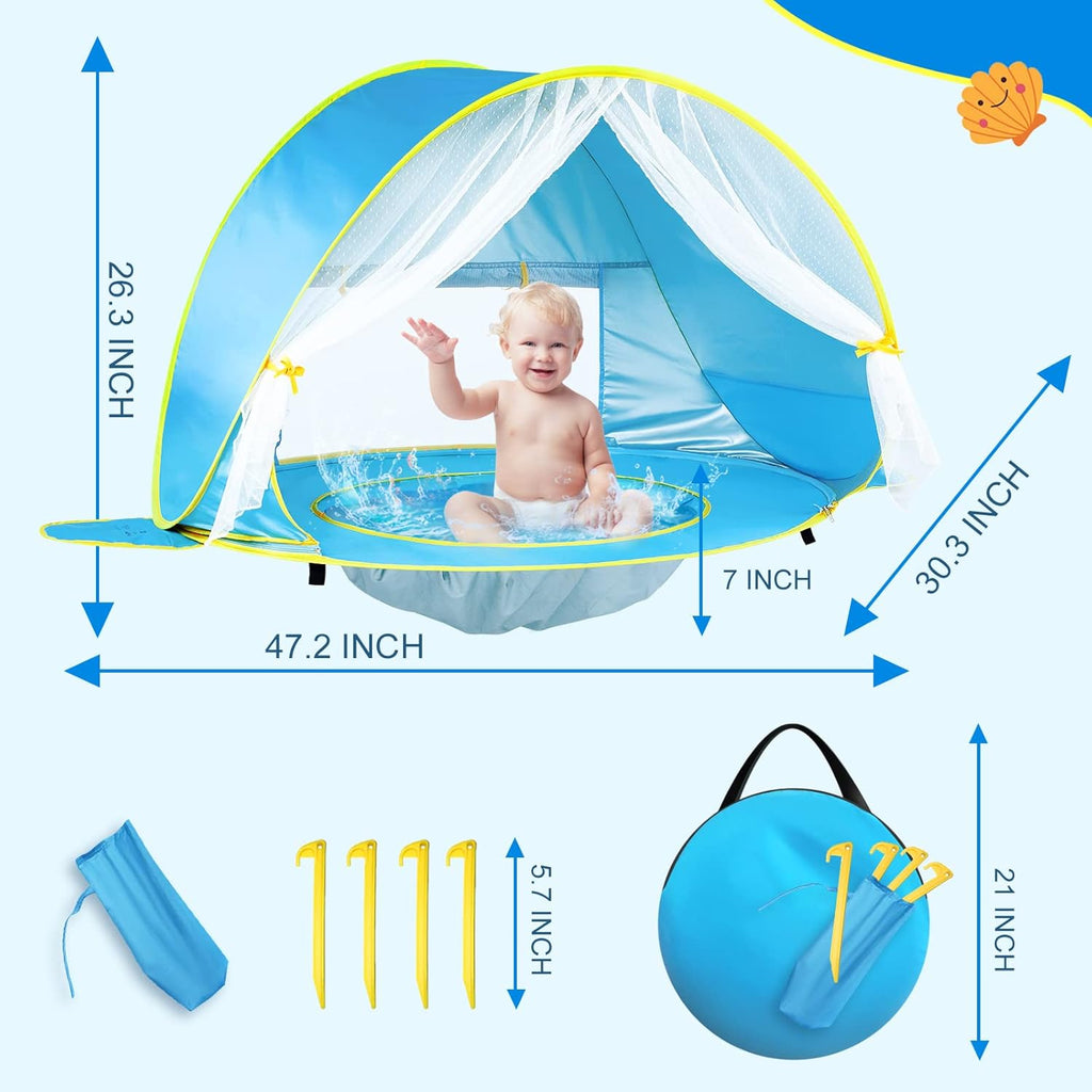 Baby Beach Tent Sun Shelter UPF50+ Pop Up Shade Pool (Front Mesh Blue) H689