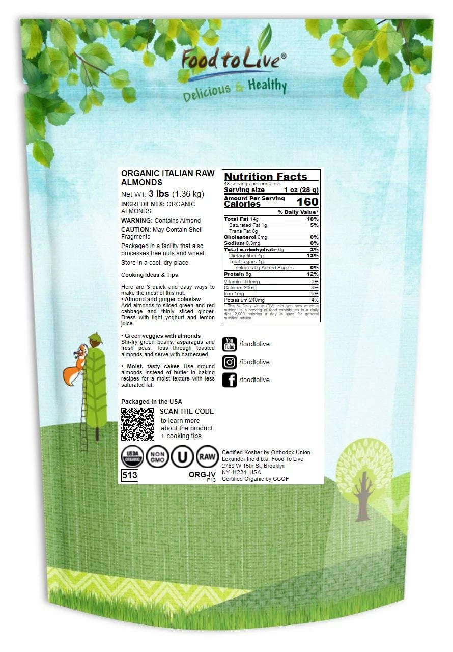 Organic Raw Almonds, 3 Pounds X901619