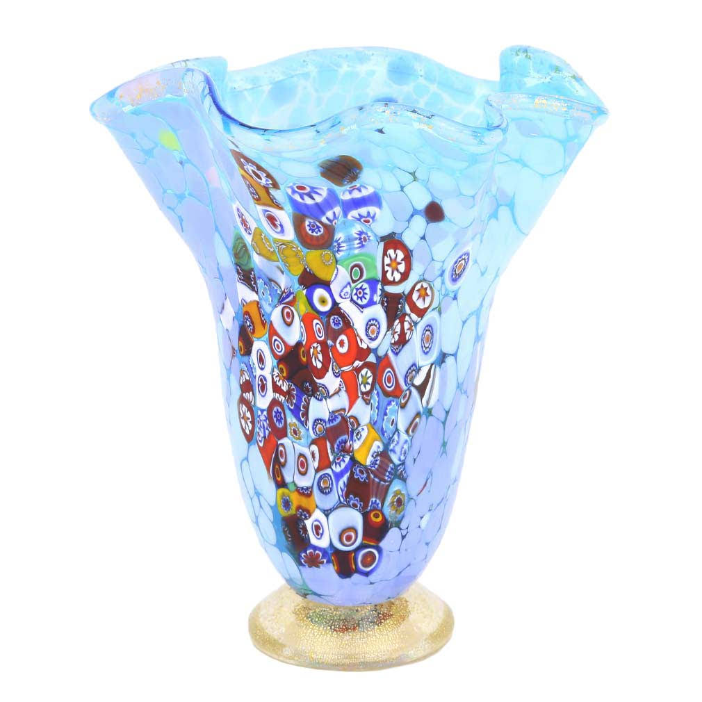 Aqua Murano Glass Millefiori Vase O7845
