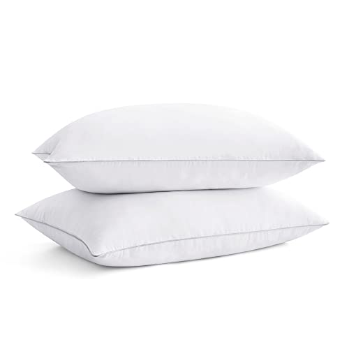 Set of 2 King Size Goose Feathers and Down White Pillows with Cotton Cover G9472