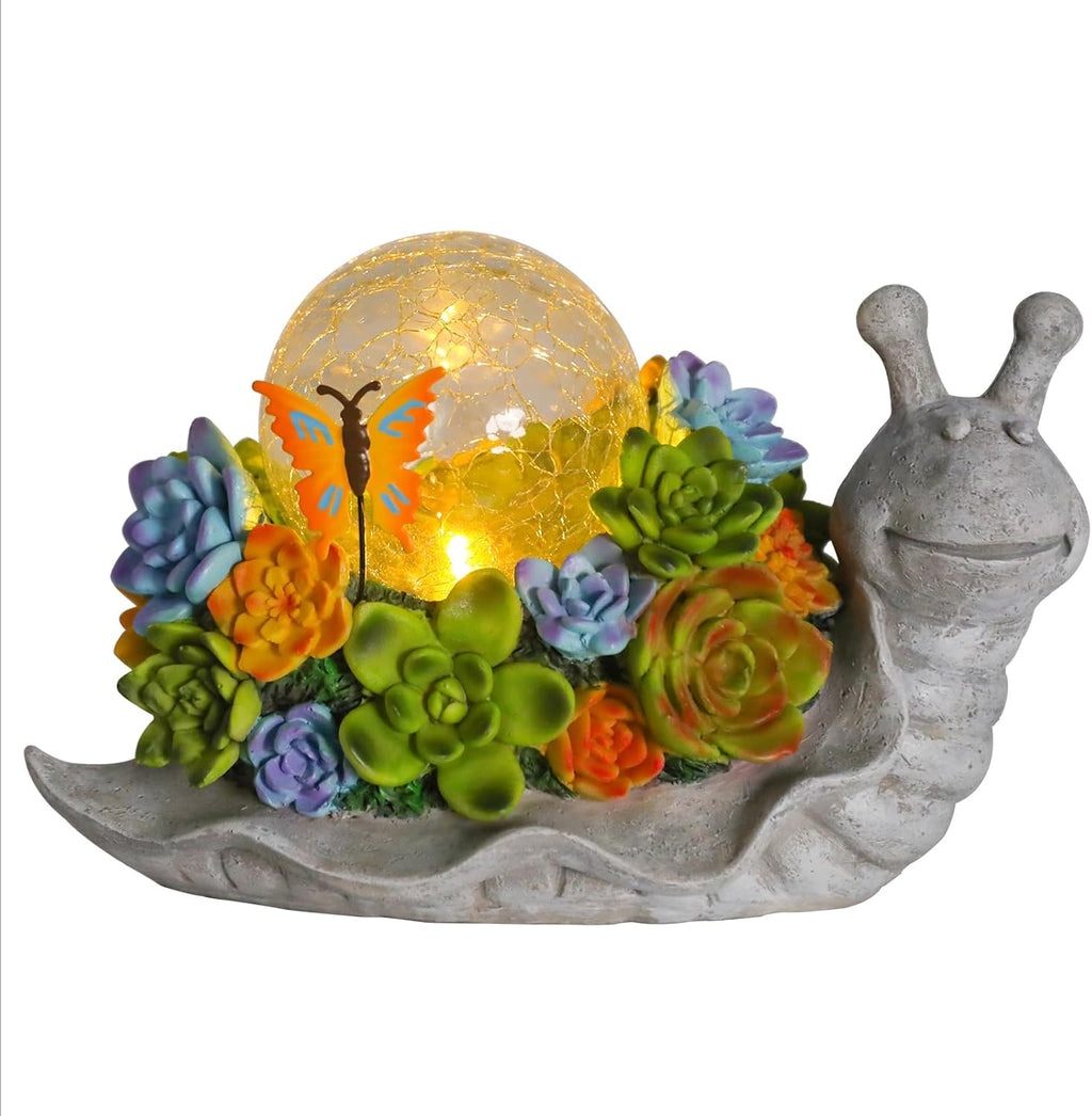 Solar Garden Snail Statue with Succulent and Solar Lights S43315