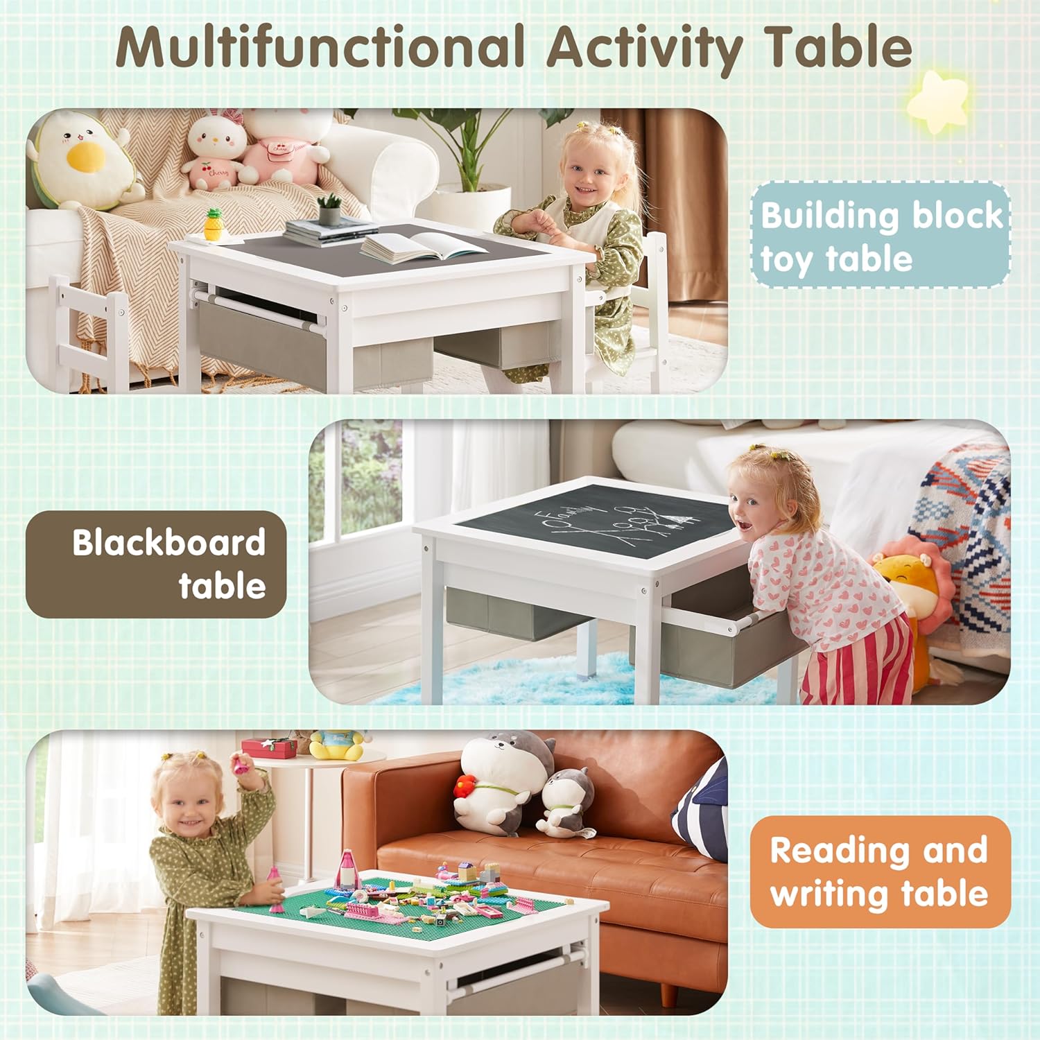 White Wooden Kids Table with Storage Drawers Z5115