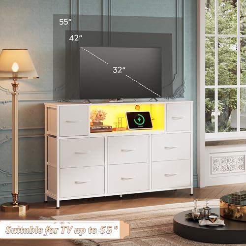 8 Drawer Fabric Dresser with LED Lights F453