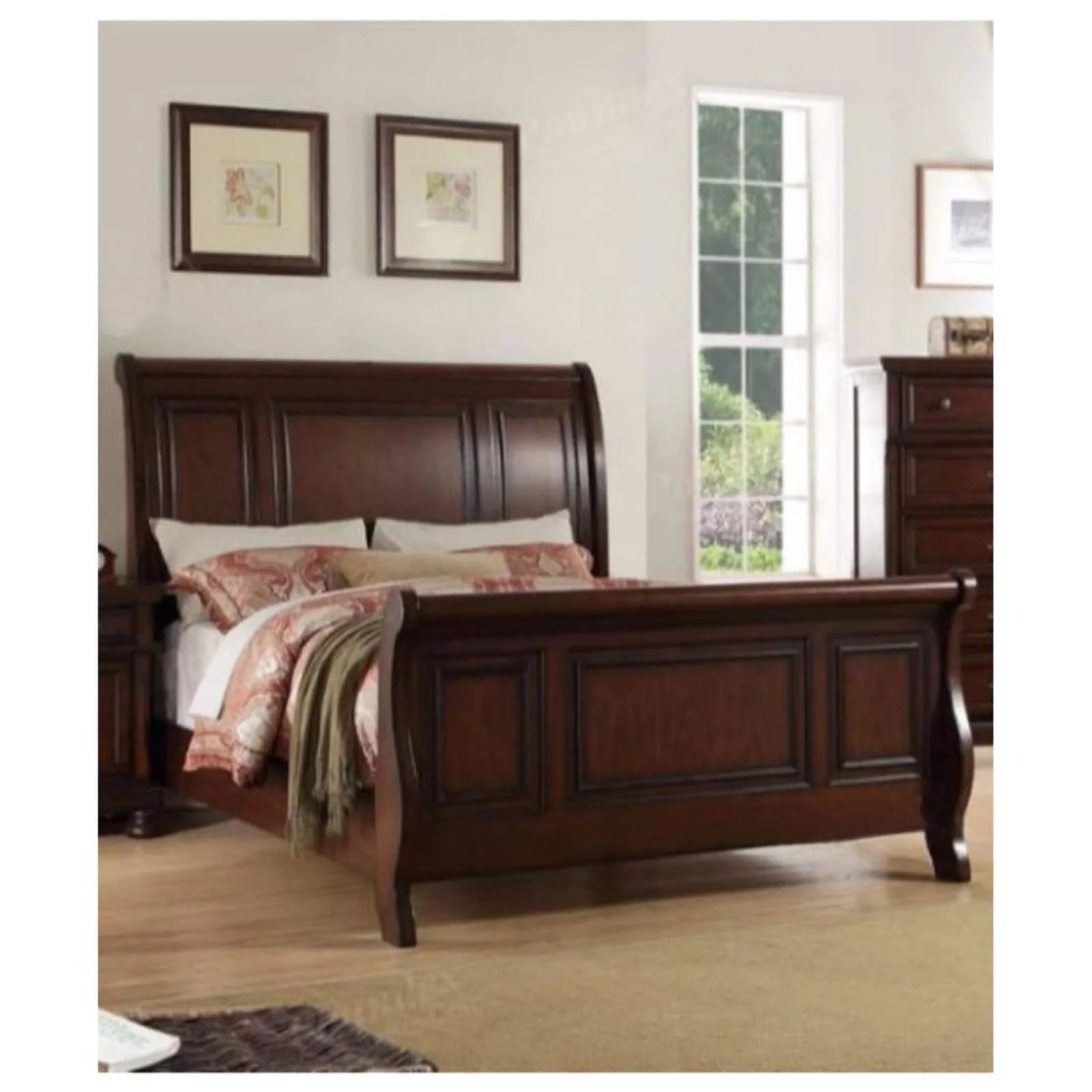 Antique Cherry Wooden Queen Bed V301
