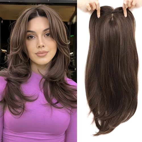 18 Inch Synthetic Fiber Clip in Hair Topper (Chestnut Brown & Honey Blonde) Q7550