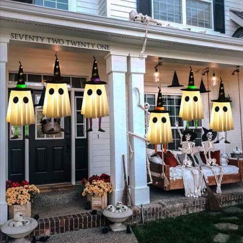 Set of 4 Halloween Hanging Ghosts with Witch Hat E50742