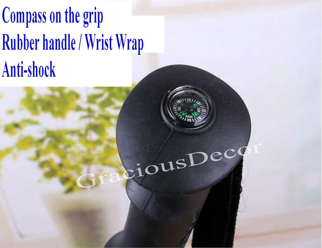 Expandable Walking Hiking Trekking Pole Cane Stick with Compass on Grip Wrist Strap S55048