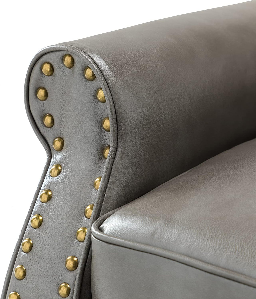 Grey Faux Leather Accent Chair with Solid Wood Legs K45739