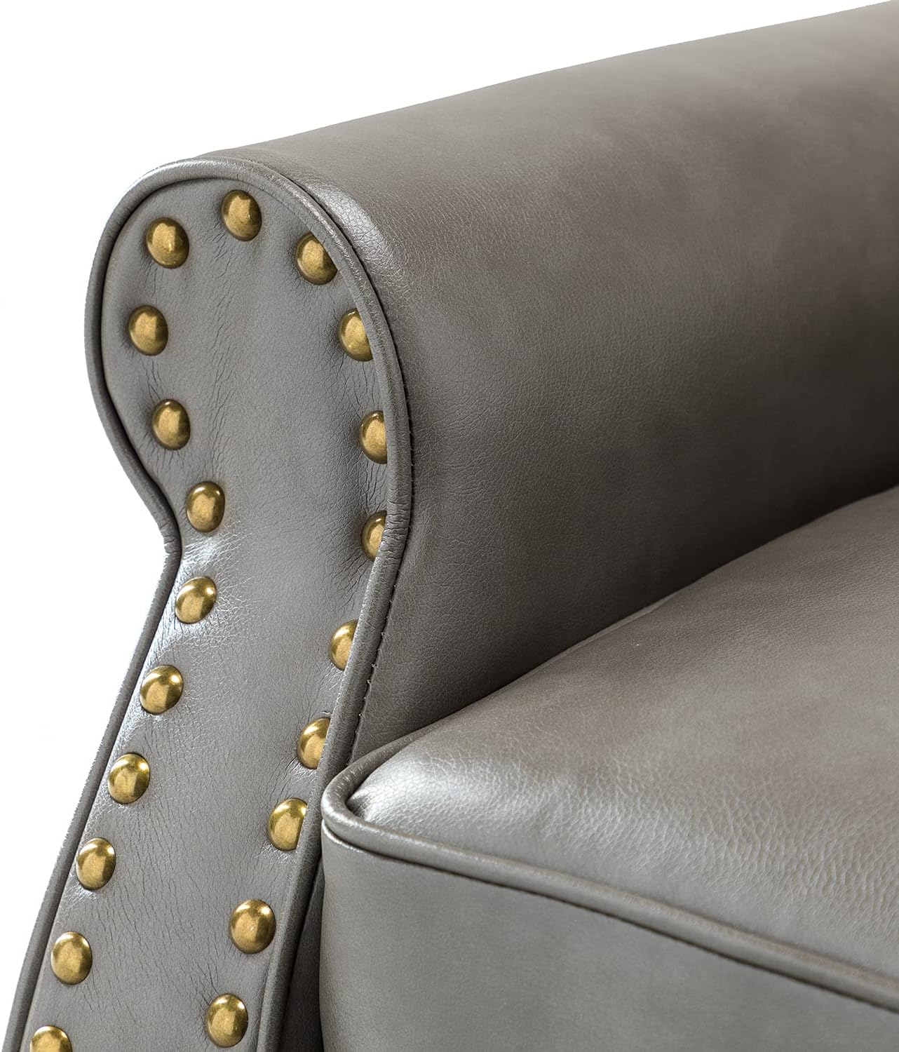 Grey Faux Leather Accent Chair with Solid Wood Legs K45739