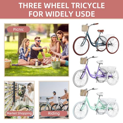 7 Speed 20/24/26 inch Three-Wheeled Bicycle with Basket W131