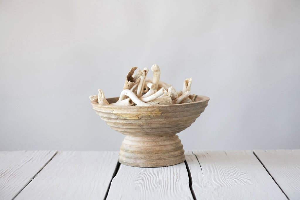 Ridged Mango Wood Footed Bowl F370281