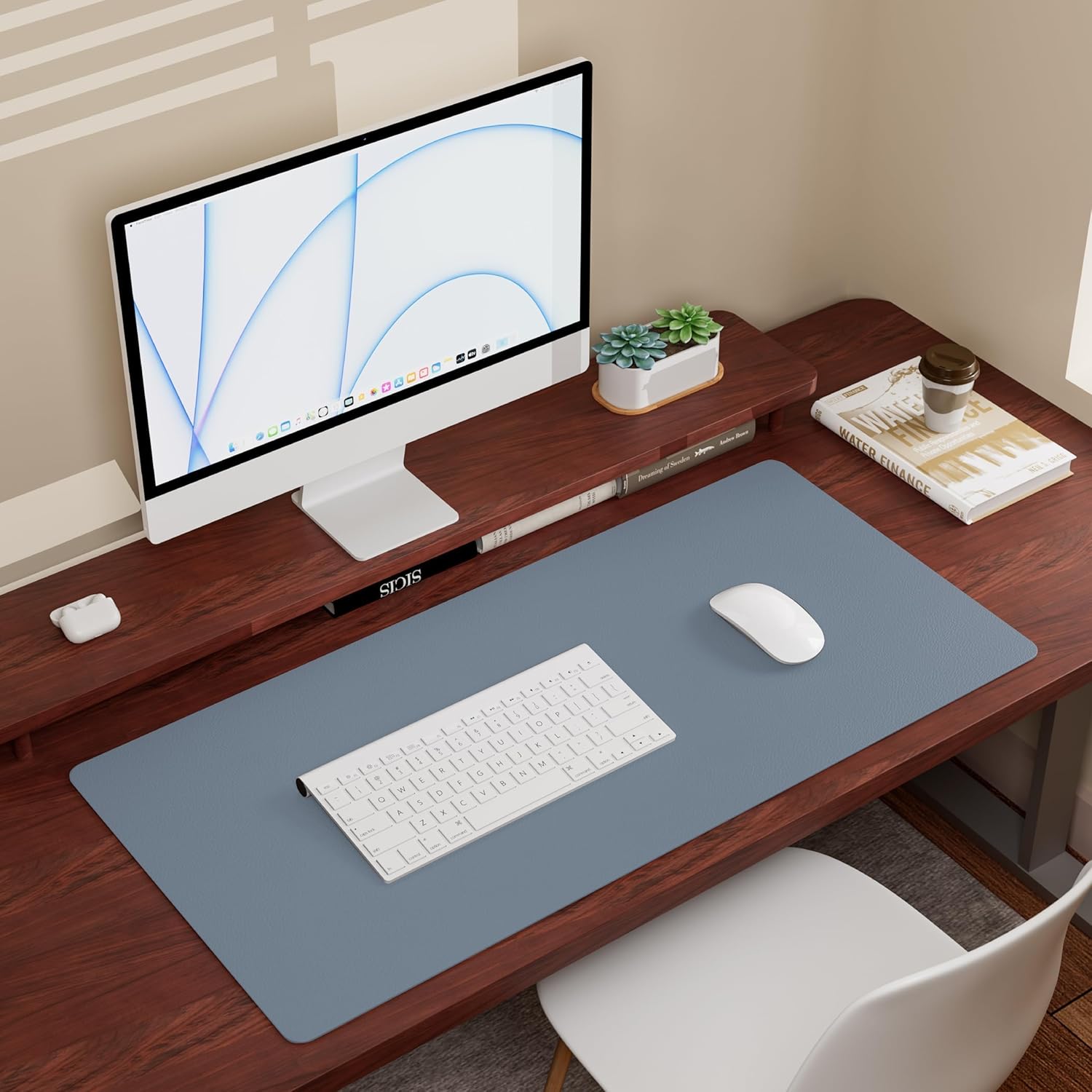 Azure Blue 35.4''x16.9'' Waterproof PU Leather Desk Pad K74389
