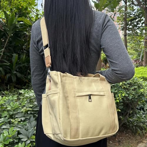 Canvas Tote Bag with Multiple Pockets U2946