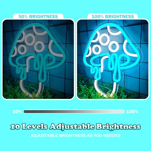 Ice Blue Dimmable Led Mushroom Neon Sign Night Light 3d Wall Art N429988