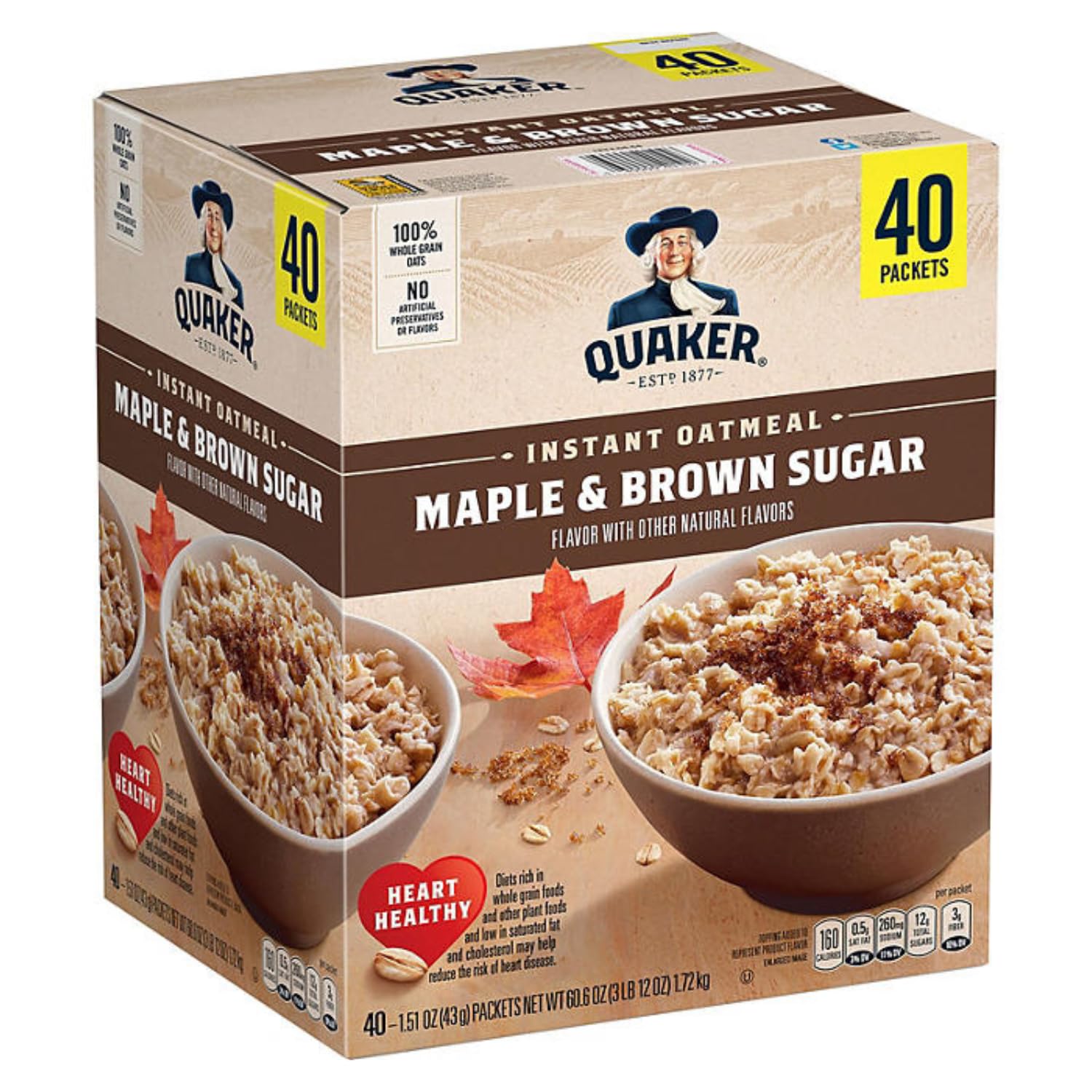 Maple & Brown Sugar Instant Oatmeal, 1.51 Ounce (Pack of 40) D812190
